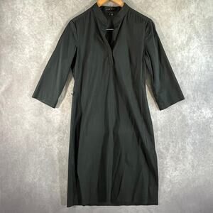 Theory midi dress medium black long sleeve v-neck minimalist side slit